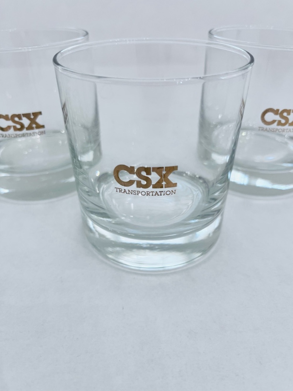 CSX Transportation Clear Whiskey Juice Glass Gold Logo Railroad Set of 4 3.5”